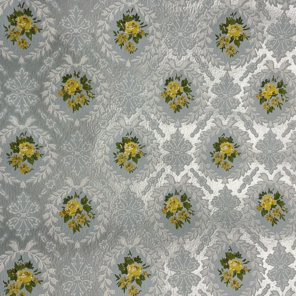 1 yard (36”) of antique 1930s wallpaper yellow silver embossed
